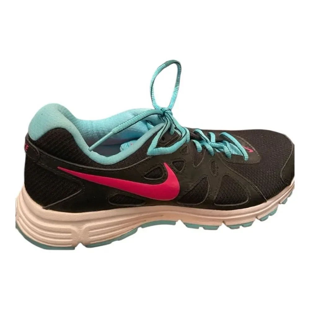 Nike Revolution Running Sneakers | Black Pink Aqua | Women’s Size 8